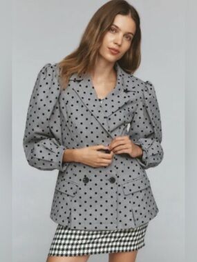 Avec Les Filles Puff Sleeve Polka Dot Blazer Jacket Size Small